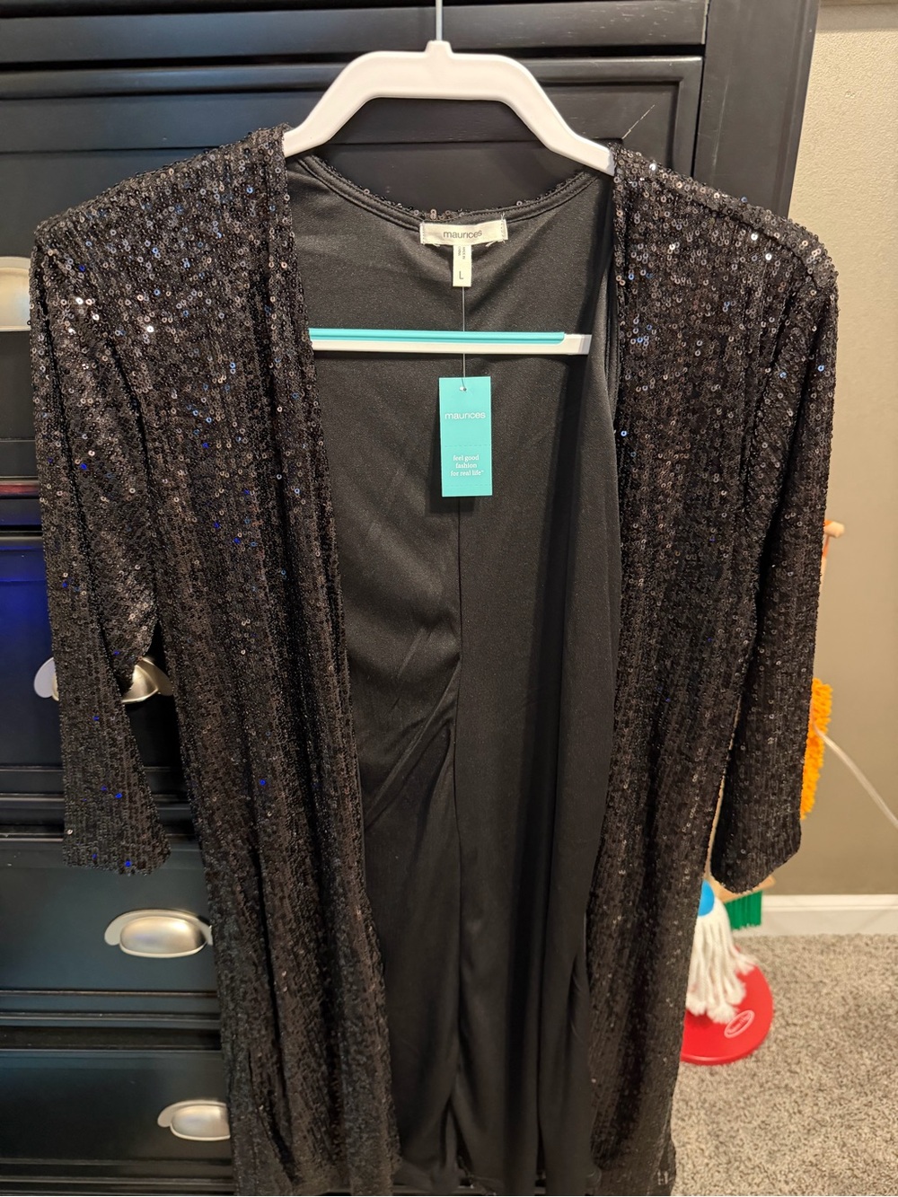 Maurices Black Sequin Open Front Cardigan